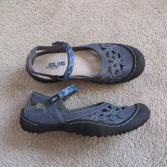 JBU By Jambu Shoes Womens 8M Wildflower Mary Jane Blue Floral Flats Velcro - Picture 1 of 11